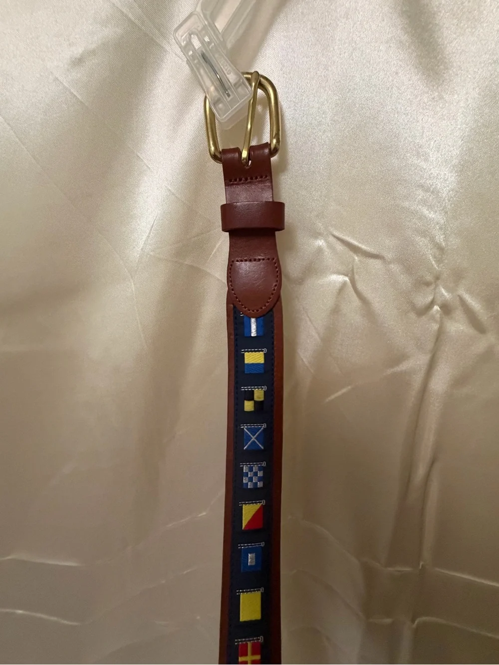 Leather Man Ltd Nautical Signal Flags Leather Belt Size 38 Brass Buckle Preppy